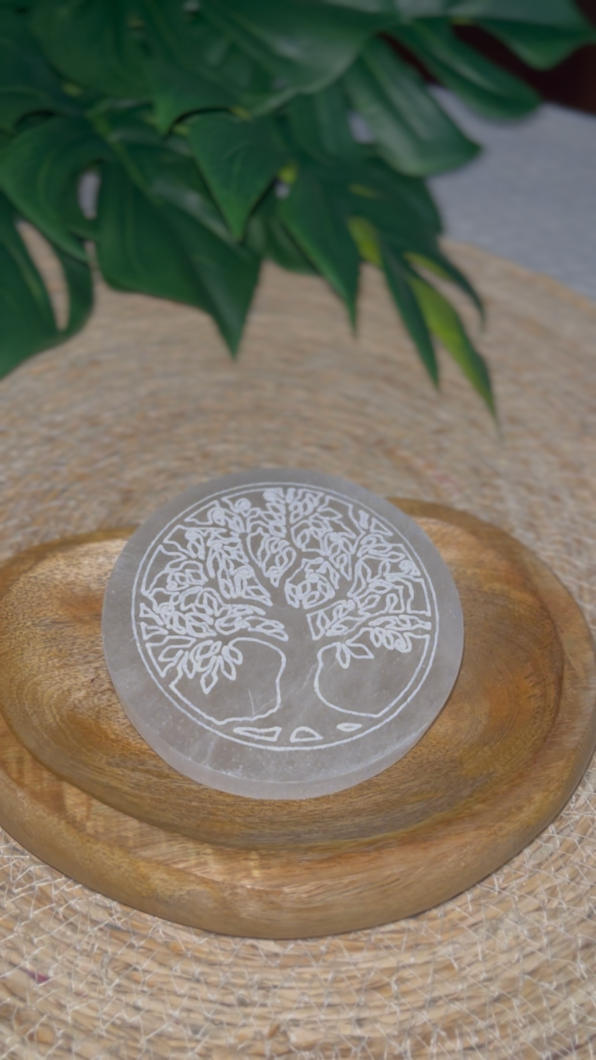 Plaque de Sélénite Gravée – Arbre de Vie – Purification & Harmonie