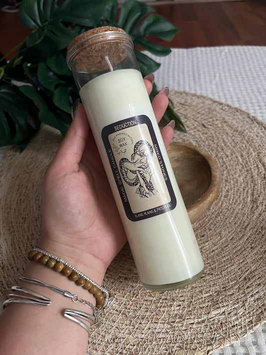 Bougie Magique “SEDUCTION” – Pierres Mélangées | Ylang-Ylang & Patchouli