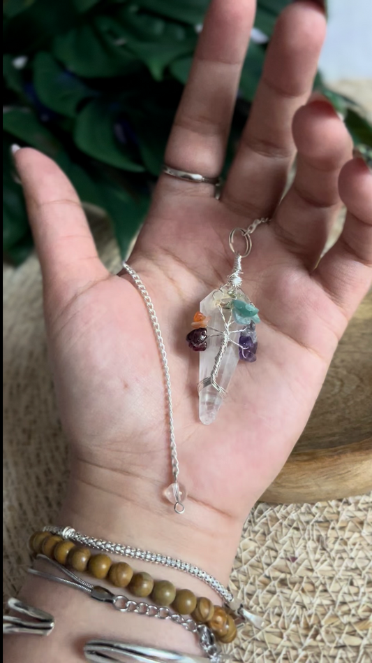 Pendule Arbre de Vie en Cristal de Roche – Chakras & Énergie Divine