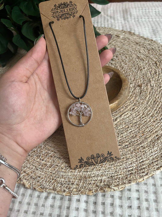 Collier Arbre de Vie – Quartz Rose