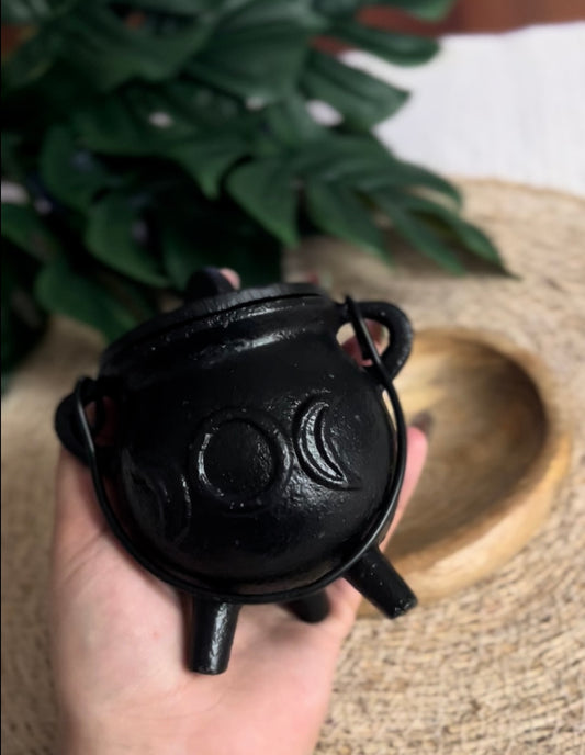 Chaudron ésotérique en fonte – Symbole de la Triple Lune 🌙