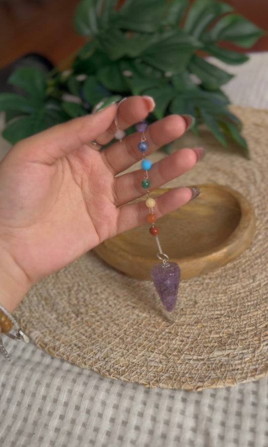 Pendule Améthyste & Chakras – Intuition, Équilibre & Divination