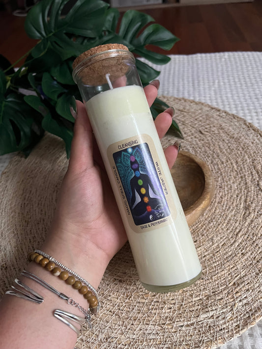 Bougie Magique “CLEANSING” – Jaspe Blanc & Parfum Sauge Menthe
