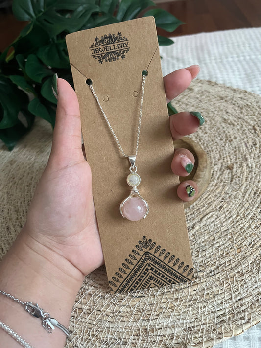 Collier Double Pierre – Quartz Rose & Pierre de Lune